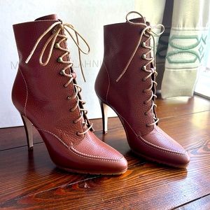 Manolo Blahnik lace up booties brown 37.5